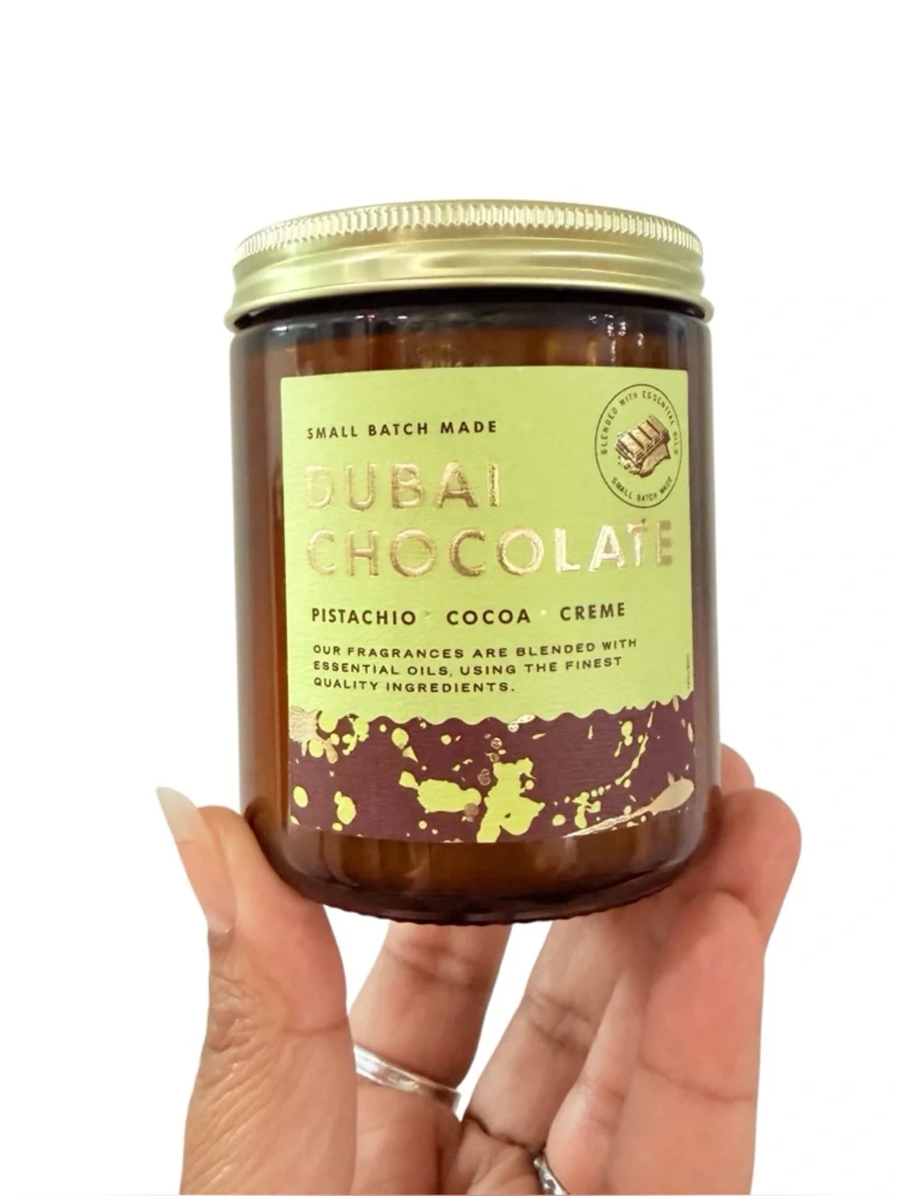 Leoben Company Dubai Chocolate Luxury Scented Candle - Green & Brown Jar